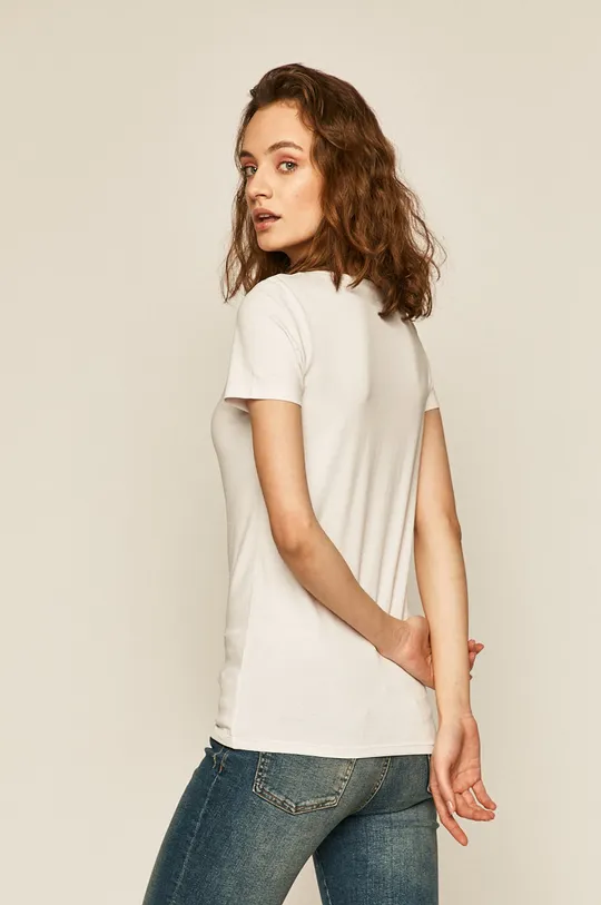 T-shirt damski z ozdobnym detalem biały 96 % Bawełna, 4 % Elastan