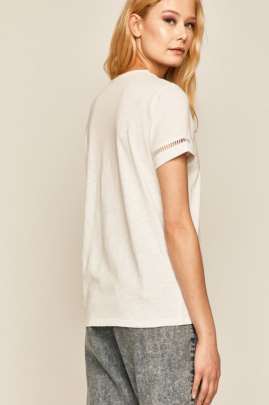 T-shirt damski z ozdobnymi wstawkami biały 100 % Bawełna