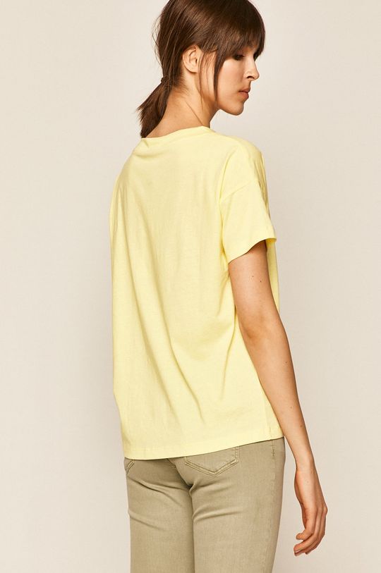 T-shirt damski ze spiczastym dekoltem żółty 100 % Bawełna