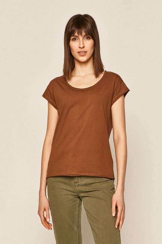 kawowy T-shirt damski gładki brązowy