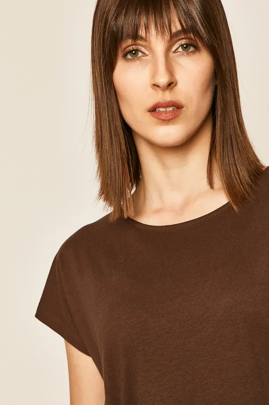 brązowy T-shirt damski z bawełny organicznej brązowy