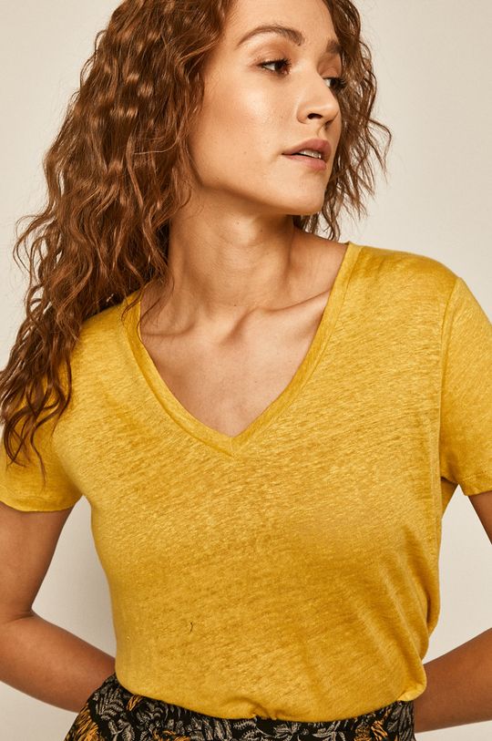 żółty T-shirt damski lniany żółty