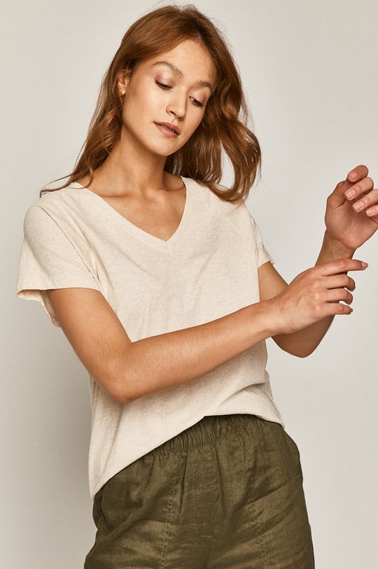 piaskowy T-shirt damski z bawełny organicznej beżowy