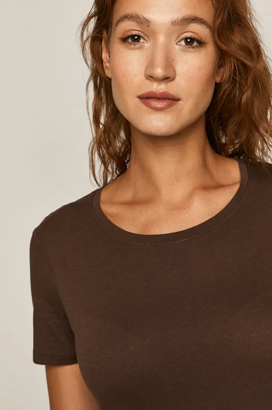 brązowy T-shirt damski z bawełny organicznej brązowy