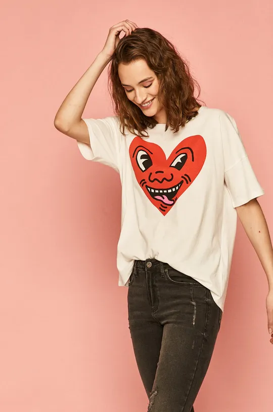 beżowy T-shirt damski Keith Haring kremowy Damski