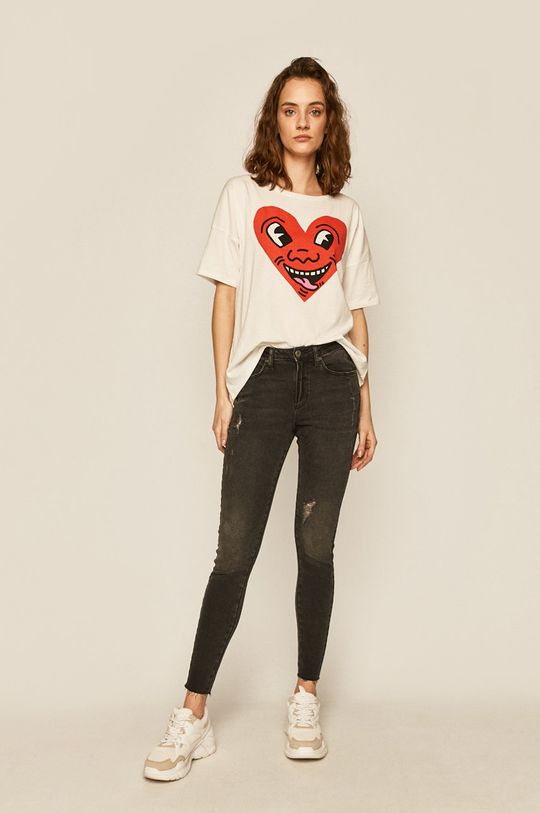 T-shirt damski Keith Haring kremowy kremowy
