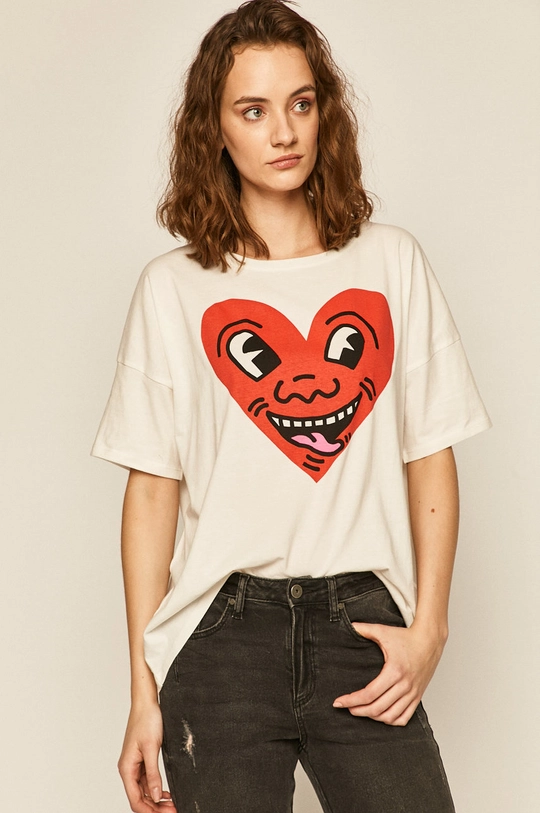 beżowy T-shirt damski Keith Haring kremowy