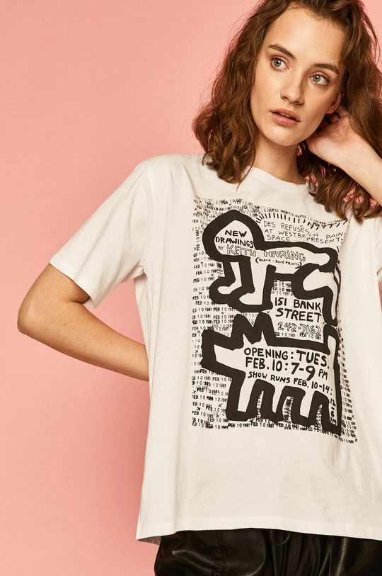 biały T-shirt damski by Keith Haring biały Damski