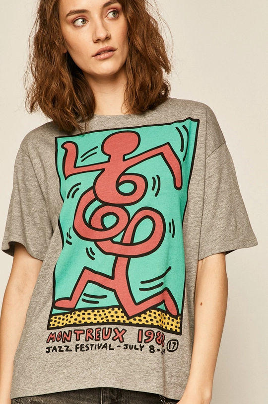 szary T-shirt damski by Keith Haring szary