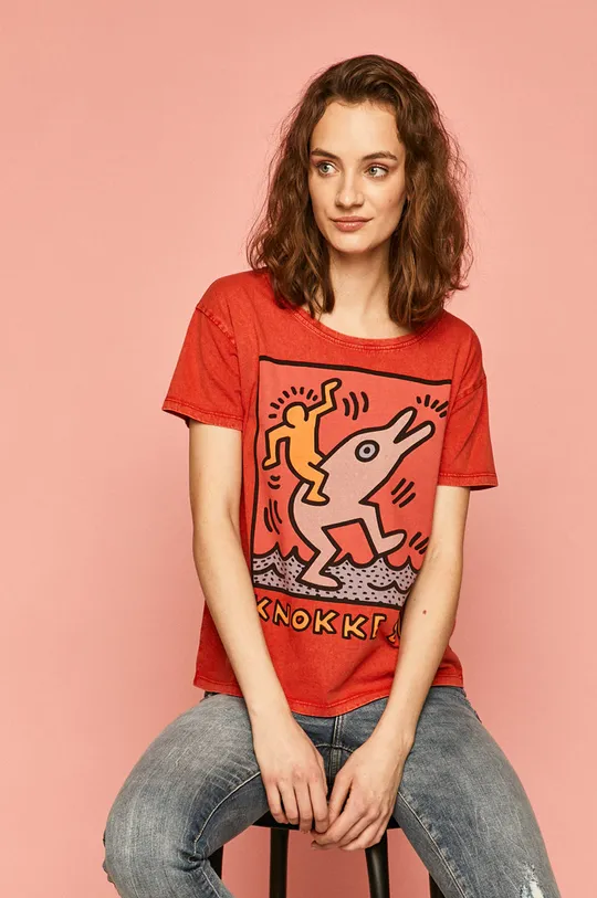 czerwony T-shirt damski by Keith Haring czerwony Damski