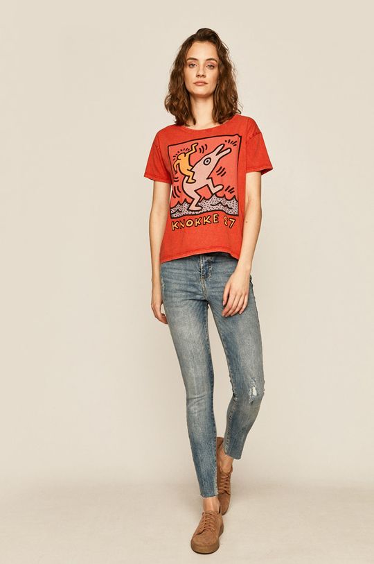T-shirt damski by Keith Haring czerwony karminowy