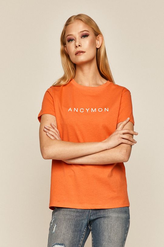 koralowy T-shirt damski z nadrukiem pomarańczowy Damski