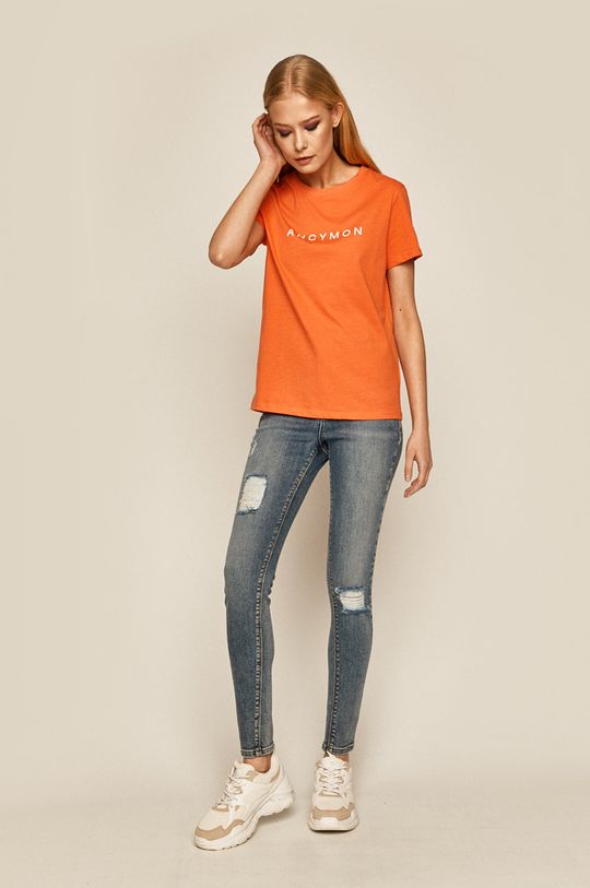 T-shirt damski z nadrukiem pomarańczowy koralowy