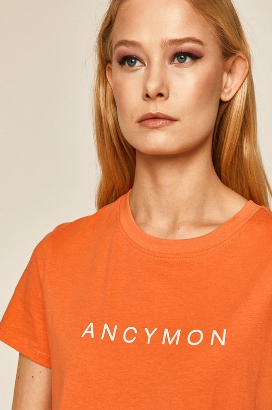 koralowy T-shirt damski z nadrukiem pomarańczowy