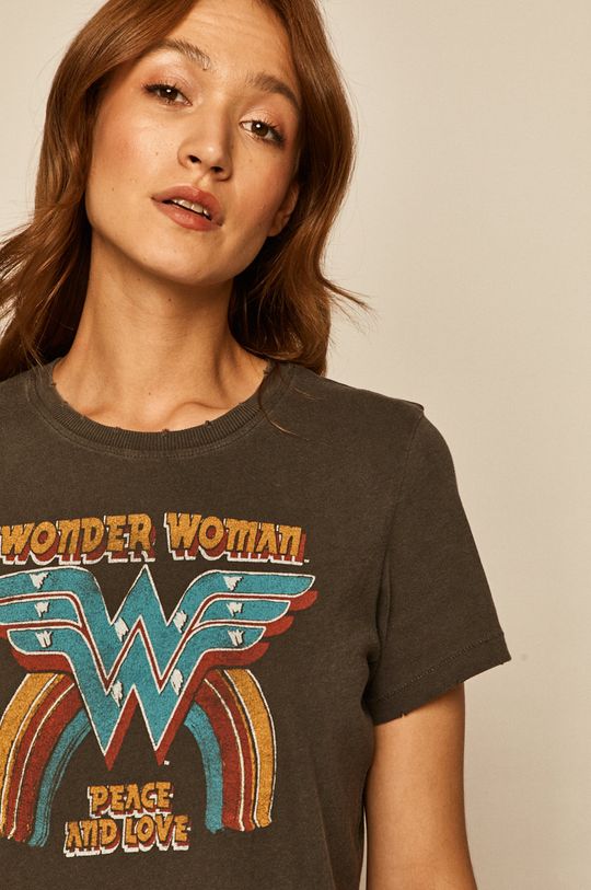 szary T-shirt damski Wonder Woman z nadrukiem szary