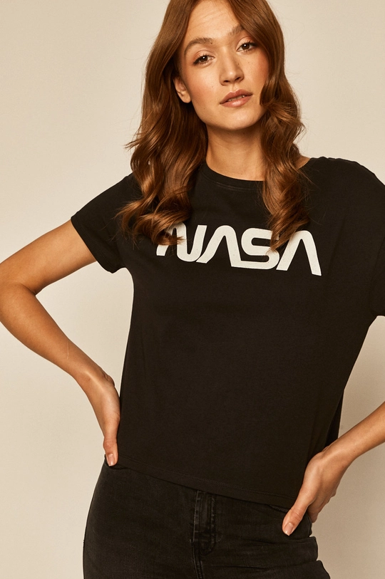 czarny T-shirt damski Nasa z nadrukiem czarny Damski