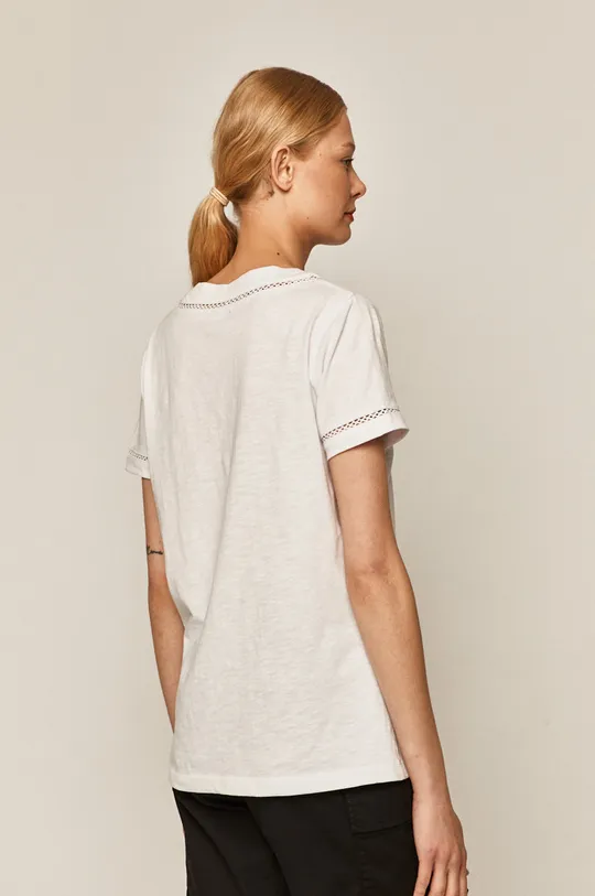 T-shirt damski ze spiczastym dekoltem biały 100 % Bawełna