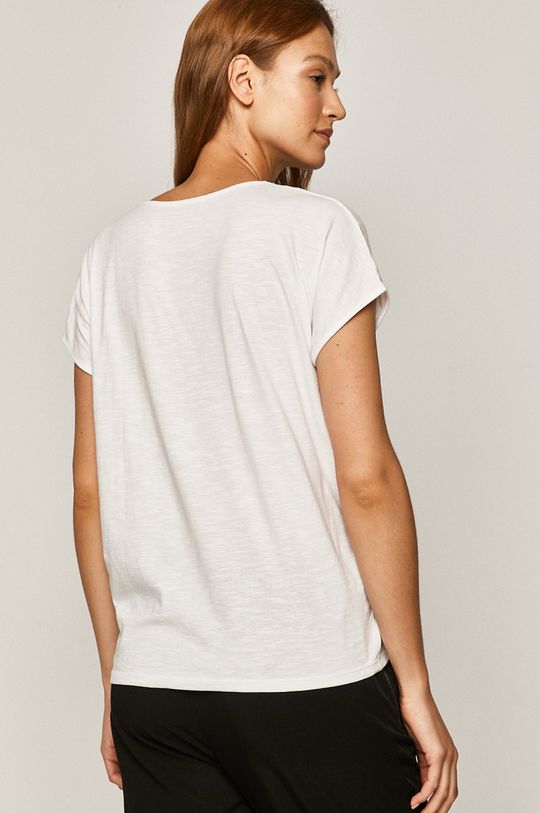 T-shirt damski ze spiczastym dekoltem biały 100 % Bawełna