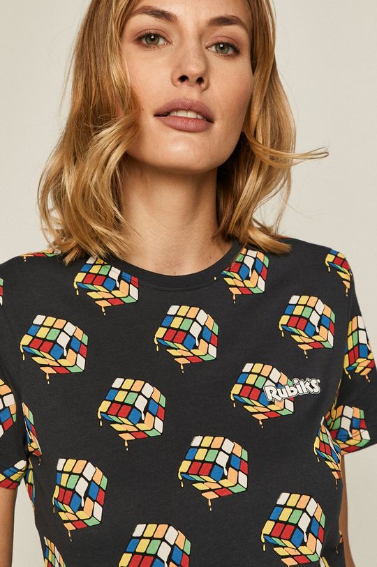 T-shirt damski z nadrukiem Kostka Rubika czarny Damski