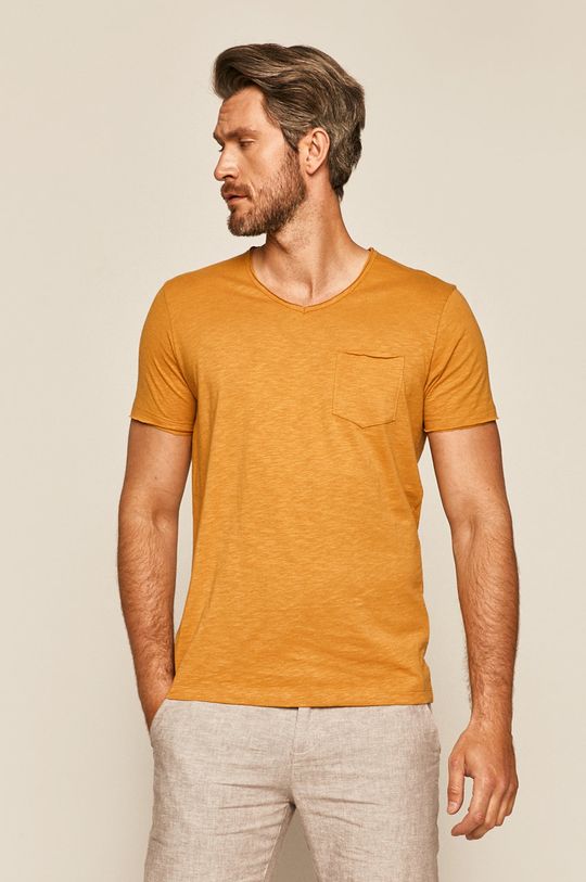 musztardowy T-shirt męski z kieszonką żółty