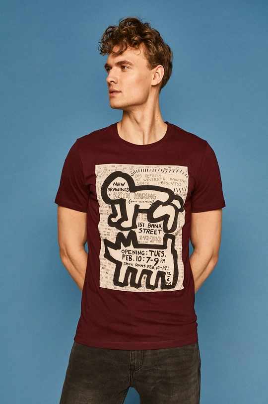 bordowy T-shirt męski by Keith Haring bordowy Męski