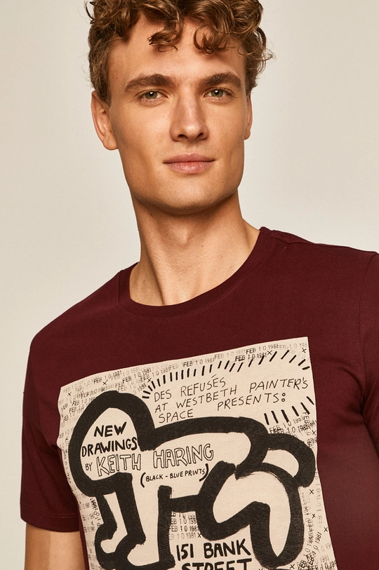 bordowy T-shirt męski by Keith Haring bordowy