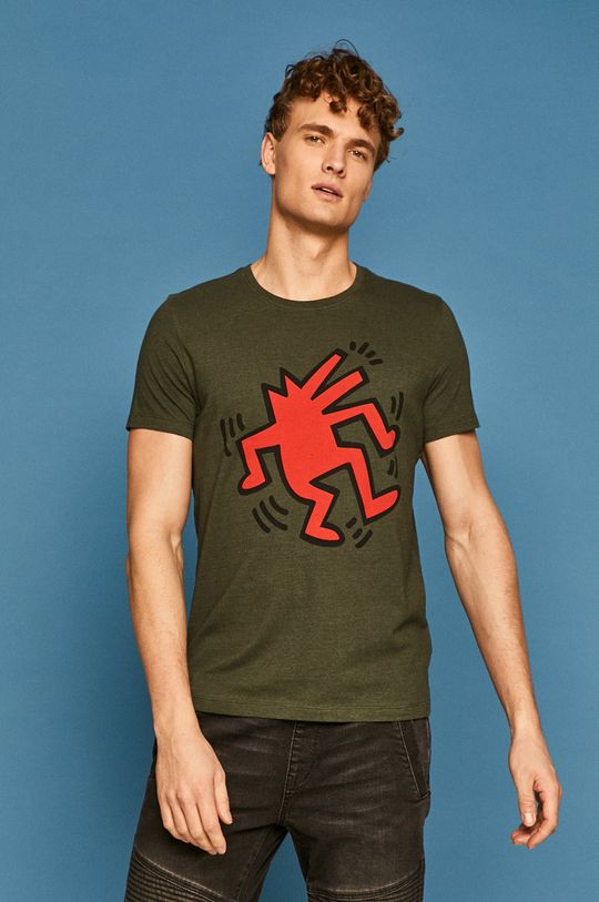 brązowa zieleń T-shirt męski by Keith Haring zielony Męski
