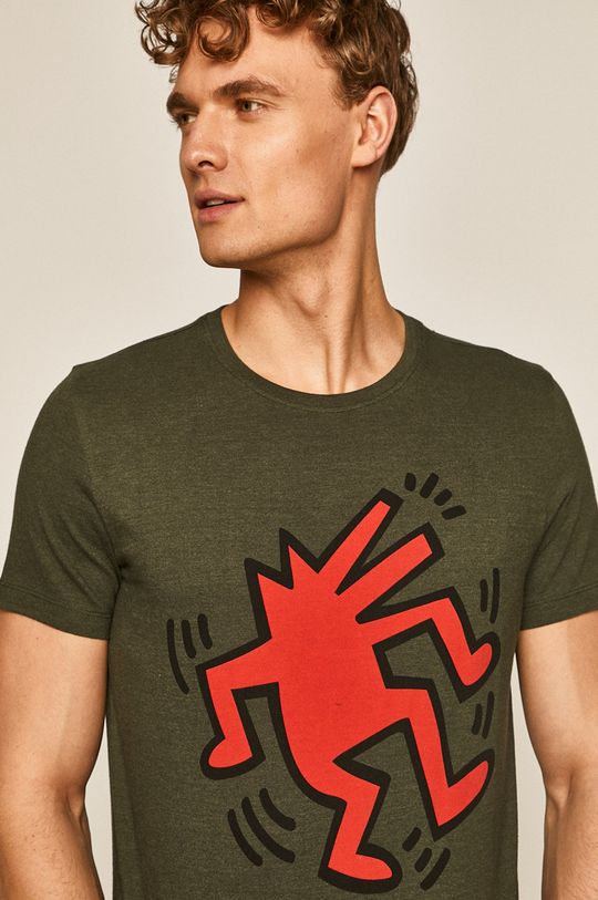 brązowa zieleń T-shirt męski by Keith Haring zielony