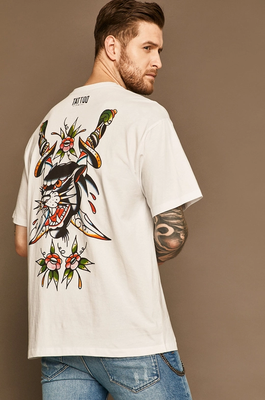 biały T-shirt męski by Gruby Kruk, Tattoo Konwent biały Męski