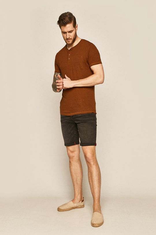 T-shirt męski lniany brązowy brązowy