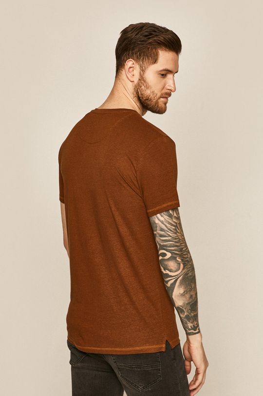 T-shirt męski lniany brązowy 55 % Len, 45 % Wiskoza