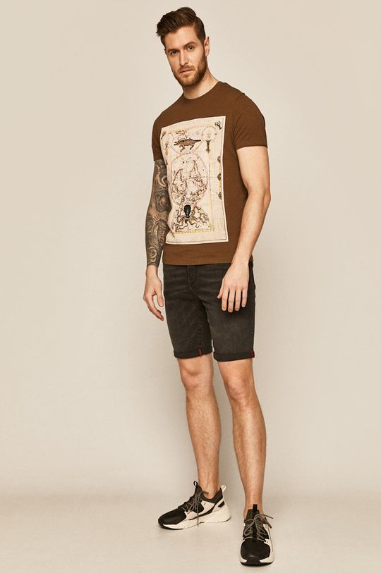 Bawełniany t-shirt męski z nadrukiem brązowy brązowy