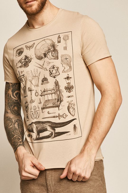 pszeniczny T-shirt męski z bawełny organicznej beżowy Męski