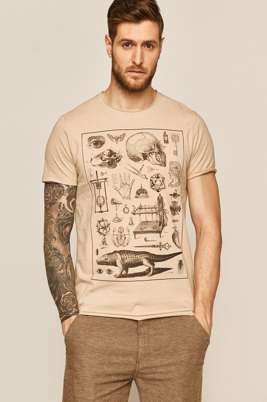 pszeniczny T-shirt męski z bawełny organicznej beżowy