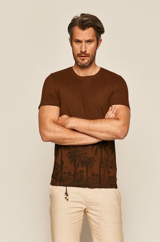 brązowy T-shirt męski z nadrukiem brązowy Męski