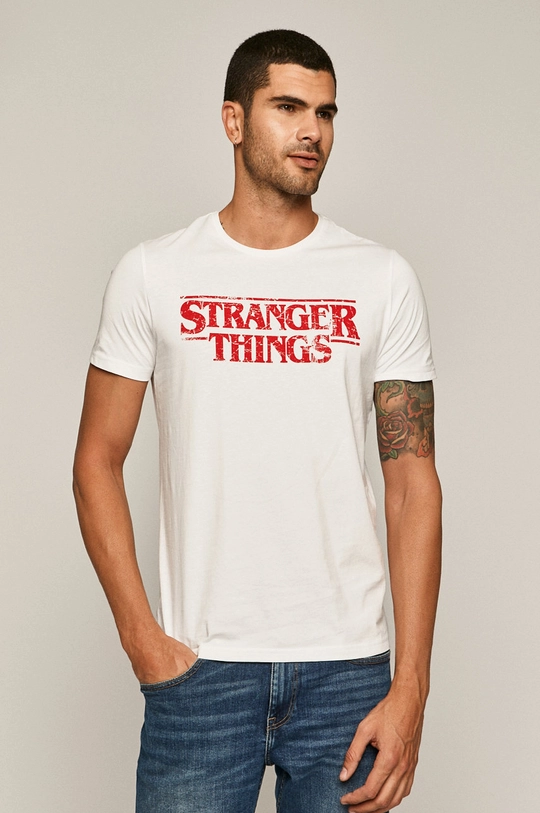 biały T-shirt męski z nadrukiem Stranger Things biały Męski