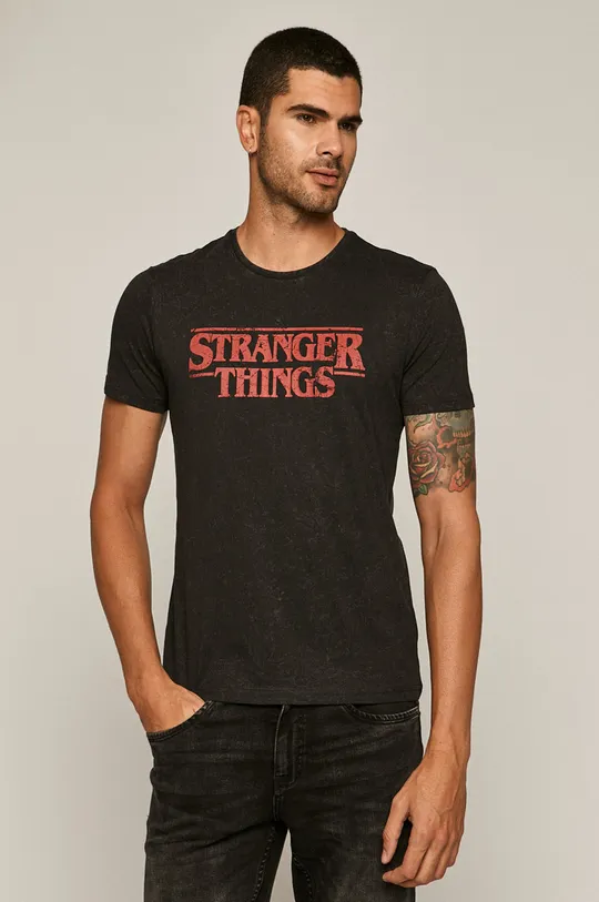 czarny T-shirt męski z nadrukiem Stranger Things czarny Męski
