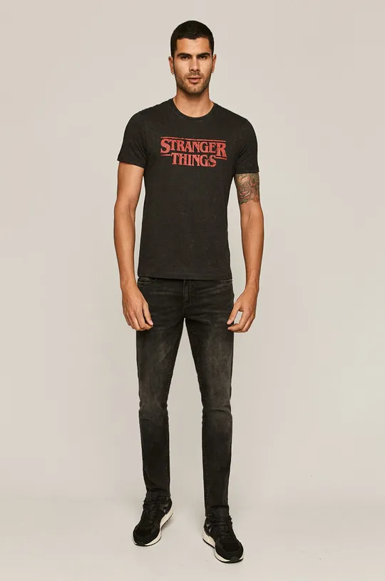 T-shirt męski z nadrukiem Stranger Things czarny czarny