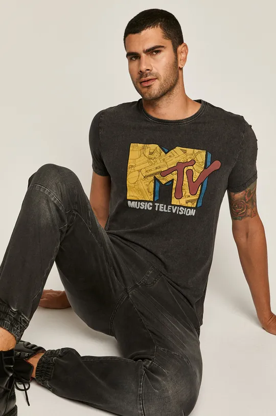 czarny T-shirt męski z nadrukiem MTV czarny Męski