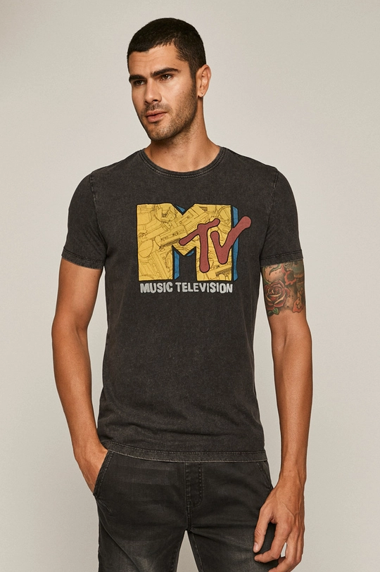 czarny T-shirt męski z nadrukiem MTV czarny