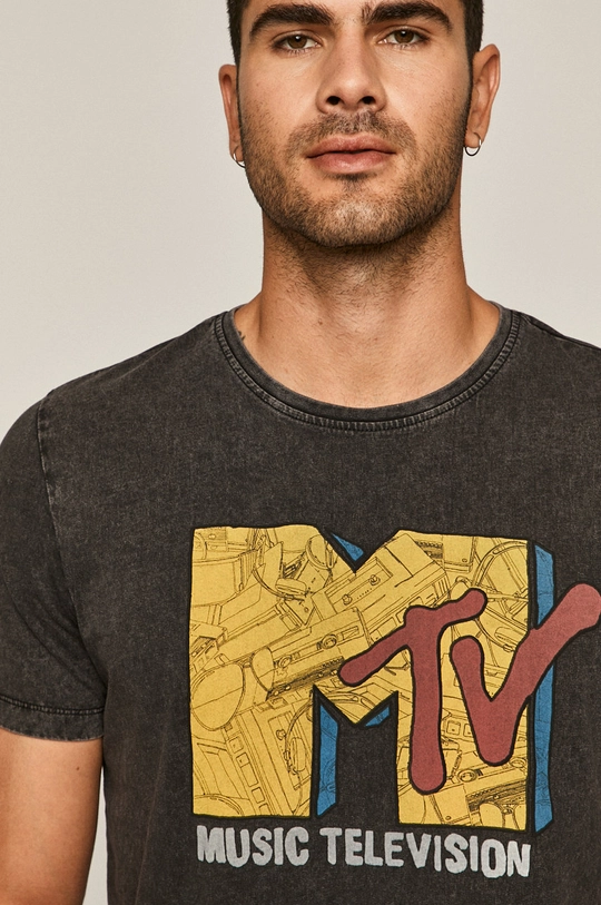 T-shirt męski z nadrukiem MTV czarny Męski