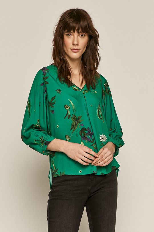 Bluzka damska ze spiczastym dekoltem zielona ostry zielony