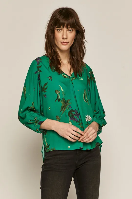 Bluzka damska ze spiczastym dekoltem zielona zielony