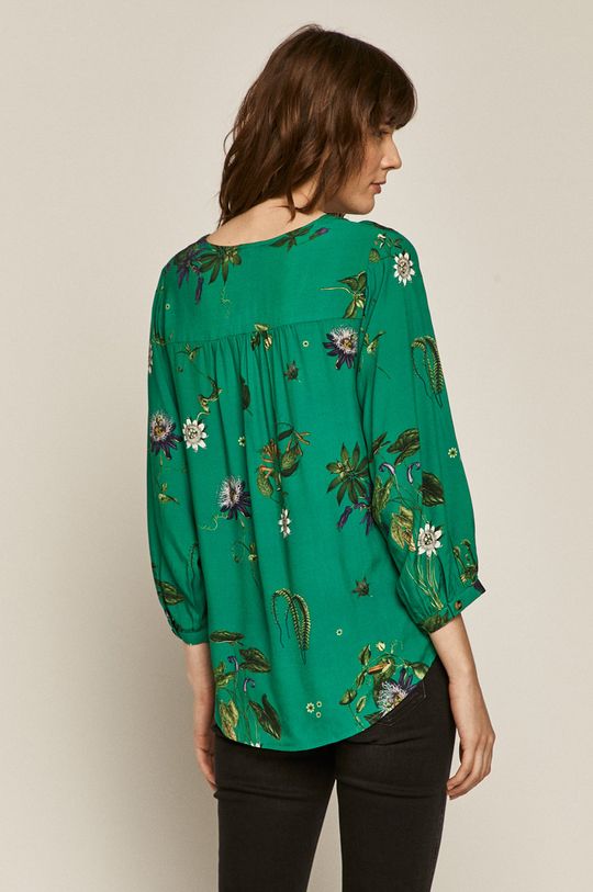 Bluzka damska ze spiczastym dekoltem zielona 100 % Wiskoza