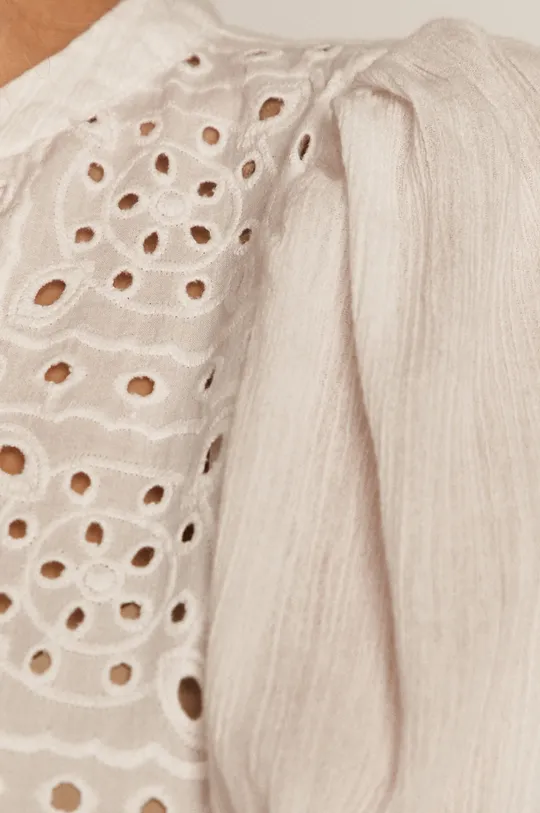 Bawełniana bluzka damska z ażurowym elementem biała Damski