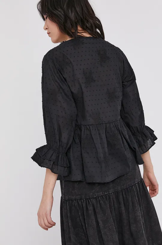 Bluzka damska z baskiną z tkaniny plumeti czarna 100 % Bawełna
