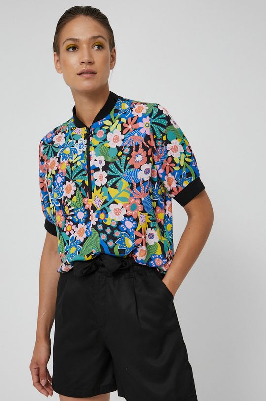 multicolor Wzorzysta bluzka damska z suwakiem