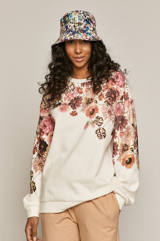 kremowy Bawełniana bluza damska z motywem kwiatowym kremowa Damski