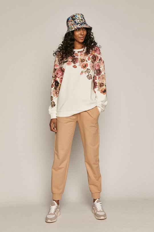 Bawełniana bluza damska z motywem kwiatowym kremowa kremowy