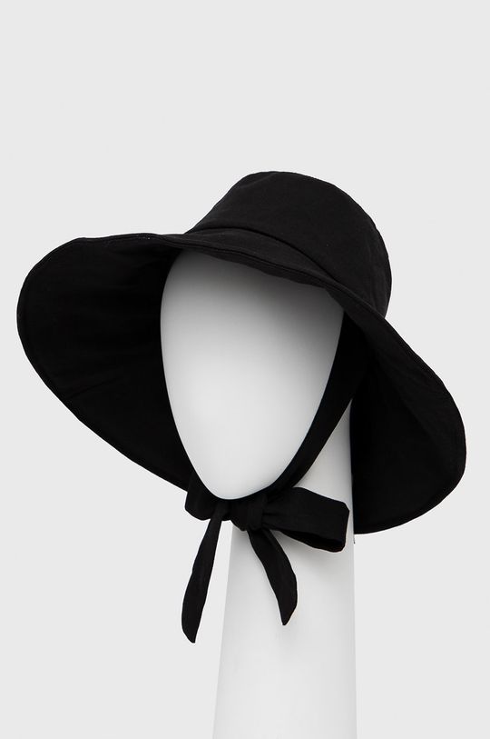 czarny Lniany kapelusz damski z wiązaniem czarny Damski
